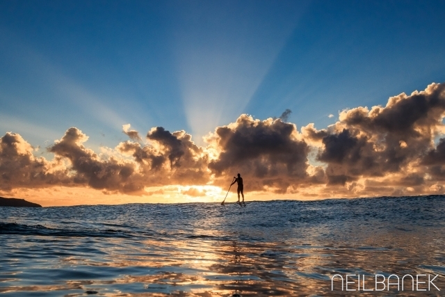 Martin paddling into the sunrise